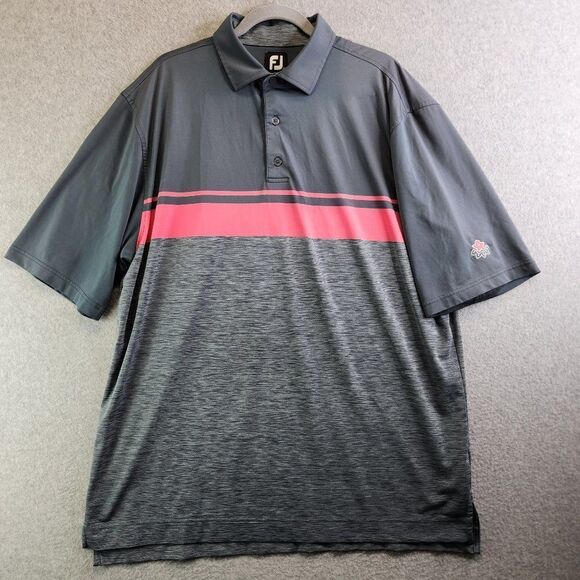 Footjoy Golf Shirt Mens Extra Large Gray Pink Striped Polo Side Slit Regular Fit - Picture 1 of 13